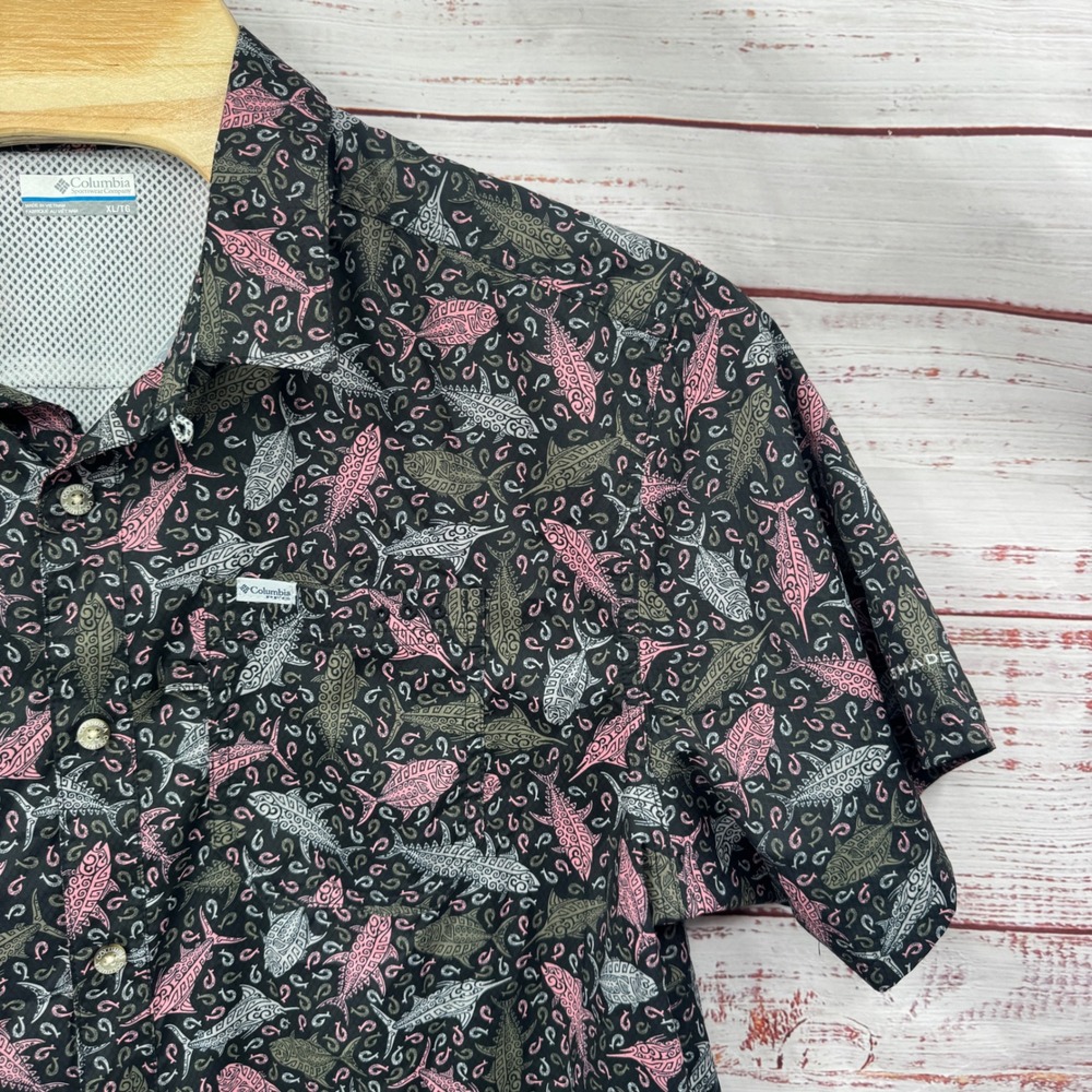 Columbia‎ PFG Shirt Mens XL Sportswear Fishing Short Sleeve Tuna Fish Button Up - Picture 4 of 10